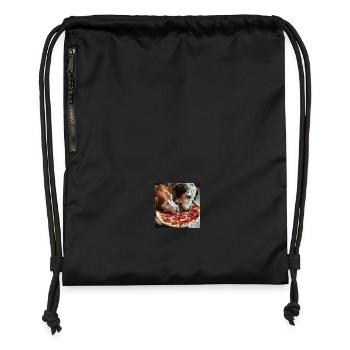 Deux chiens mangeant de la pizza salami - Sac à cordon en polyester recyclé - noir - Devant