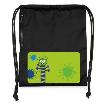Monstre long et mince et éclaboussures de couleur - Vert Bleu - Sac à cordon en polyester recyclé - noir - Devant