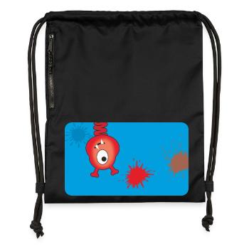 Monstre rouge et éclaboussures de couleur - Bleu - Sac à cordon en polyester recyclé - noir - Devant