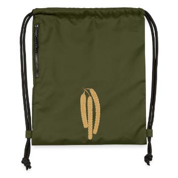 Drei goldene Haselkätzchen im feinen Naturstil - Turnbeutel aus Recycling-Material - military Green - Vorne