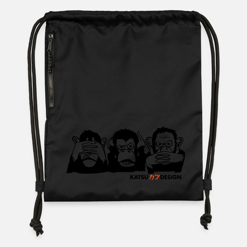 three wise apes - Gymsac made from recycled material - black