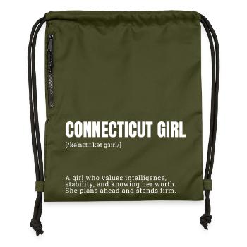 Connecticut Girl: Smart & Worthy - Gymsac made from recycled material - military green - Front