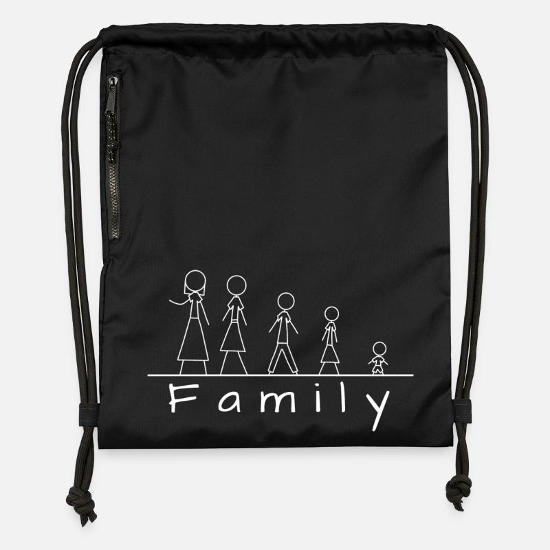 Famille de figurines en bâton - Sac à cordon en polyester recyclé - noir