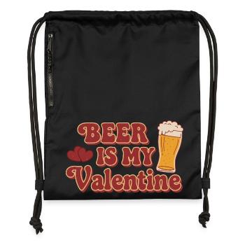 Beer Is My Valentine – Retro Bier Design - Turnbeutel aus Recycling-Material - Schwarz - Vorne