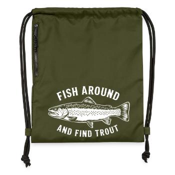 Pêchez autour et trouvez la pêche à la truite amusante - Sac à cordon en polyester recyclé - military green - Devant