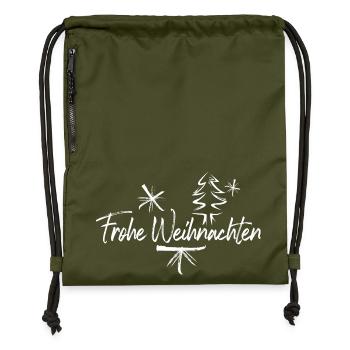 Frohe Weihnachten Schriftzug mit Deko - Turnbeutel aus Recycling-Material - military Green - Vorne