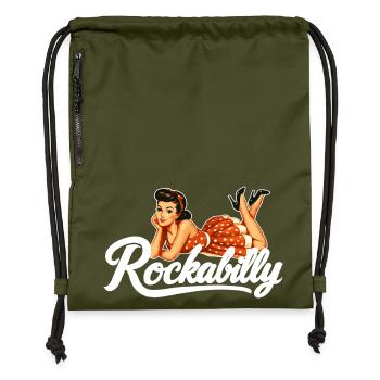 Rockabilly Vintage Car Pin Up Girl Gift - Gymsac made from recycled material - military green - Front