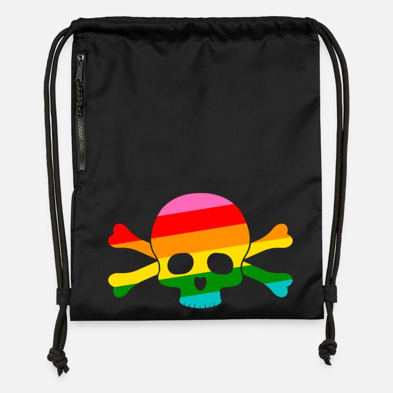 Crâne arc-en-ciel - Sac à cordon en polyester recyclé - noir
