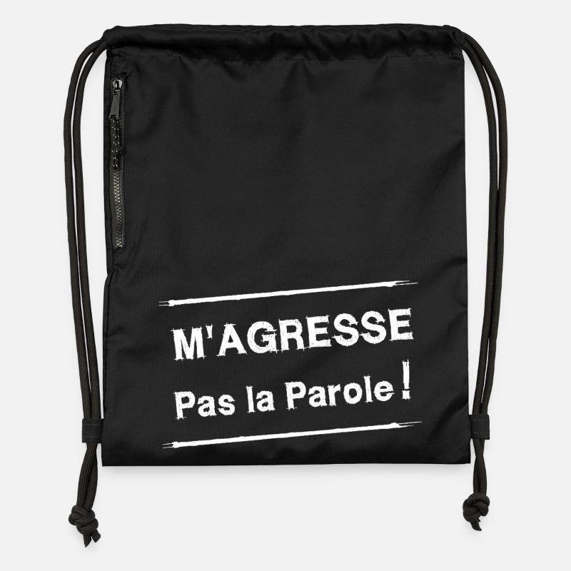 M'AGRESSE PAS LA PAROLE ! (blanc) - Sac à cordon en polyester recyclé - noir