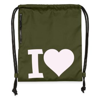 I Love Heart Motif - Gymsac made from recycled material - military green - Front