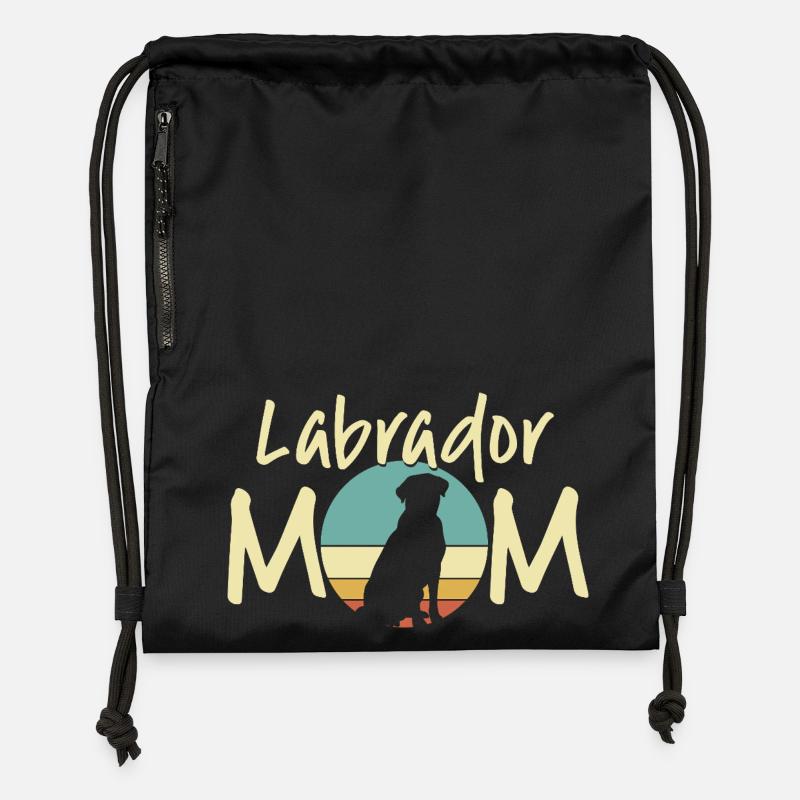 maman labrador rétro coucher de soleil design - Sac à cordon en polyester recyclé - noir