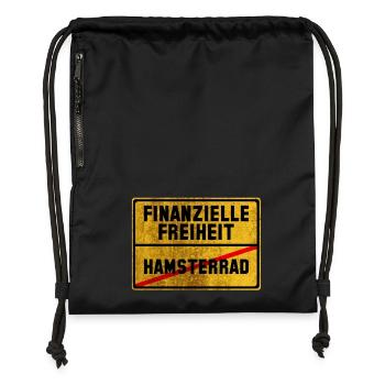 Finanzielle Freiheit Hamsterrad Ortsschild - Turnbeutel aus Recycling-Material - Schwarz - Vorne
