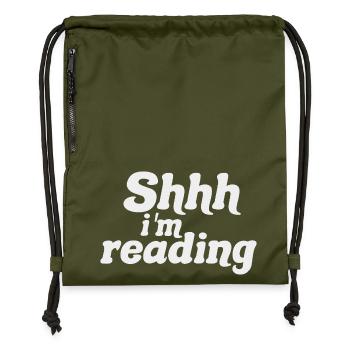 Sei still! Ich lese – Stille, ich lese – Bücher lesen - Turnbeutel aus Recycling-Material - military Green - Vorne
