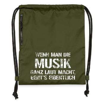 Musik laut machen – Lustiger Spruch - Turnbeutel aus Recycling-Material - military Green - Vorne