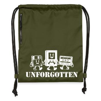 unforgotten vhs floppy disk music cassette tape - Turnbeutel aus Recycling-Material - military Green - Vorne