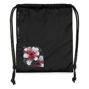 Blumen Design - Turnbeutel aus Recycling-Material - Schwarz - Vorne