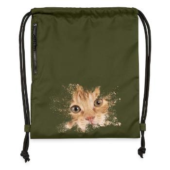 Orangene Katze mit Aquarellspritz - Turnbeutel aus Recycling-Material - military Green - Vorne