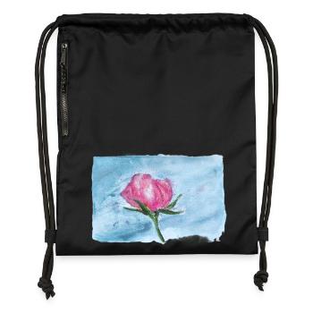 Watercolor Rose on Sky Blue - Gymsac made from recycled material - military green - Front