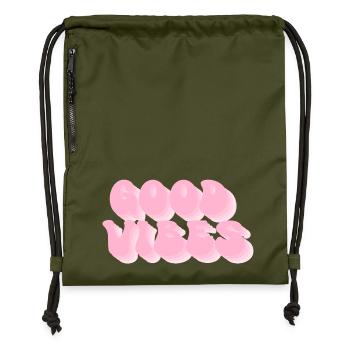 Positive Stimmung – Retro Bubble Schrift - Turnbeutel aus Recycling-Material - military Green - Vorne