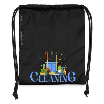 Colorful Cleaning Tool Illustration - Gymsac made from recycled material - black - Front