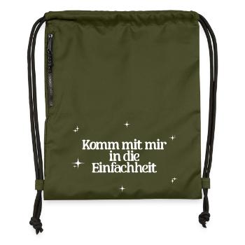 Komm mit mir in die Einfachheit Yoga Achtsamkeit - Turnbeutel aus Recycling-Material - military Green - Vorne