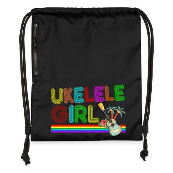 Hawaiian Ukulele Uke Retro 70s - Gymsac made from recycled material - black - Front
