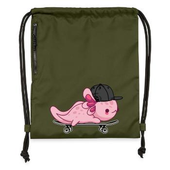 Cooles Axolotl-Skateboarding – Kawaii-Stil - Turnbeutel aus Recycling-Material - military Green - Vorne