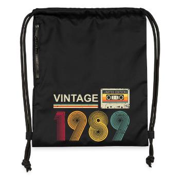 Conception de cassette audio vintage des années 1980 - Sac à cordon en polyester recyclé - noir - Devant