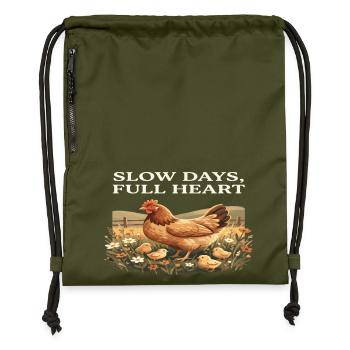 Slow Days, Full Heart Chickens Cottagecore Farm - Gymsac made from recycled material - military green - Front
