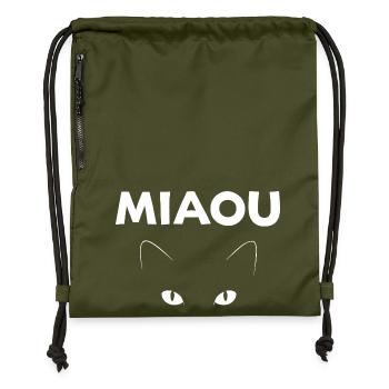 Mysterious Meow: Feline Gaze - Gymsac made from recycled material - military green - Front
