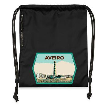Phare de la Lagune d'Aveiro Illustration originale - Sac à cordon en polyester recyclé - noir - Devant