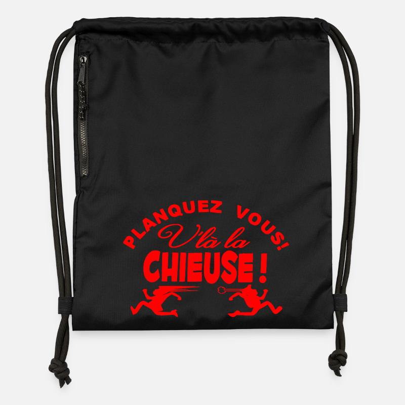 Planquez-vous voilà la Chieuse Humour Cadeau - Sac à cordon en polyester recyclé - noir