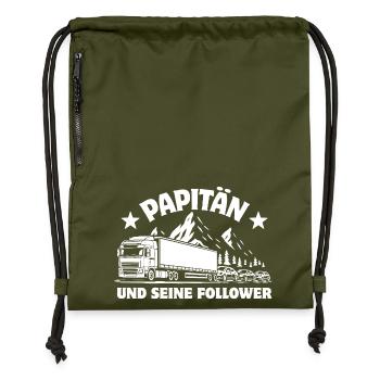 Papitän und seine Follower - LKW - Stau - Turnbeutel aus Recycling-Material - military Green - Vorne