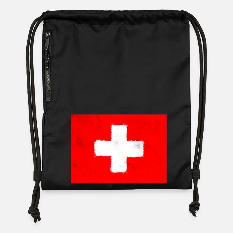 Drapeau de la Suisse - Sac à cordon en polyester recyclé - noir