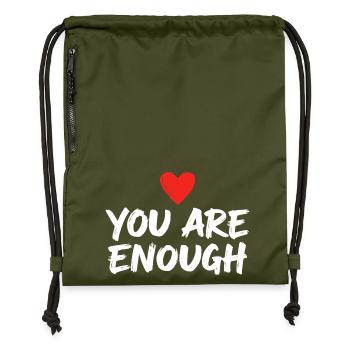 You are enough Heart Affirmation Self Love - Gymsac made from recycled material - military green - Front