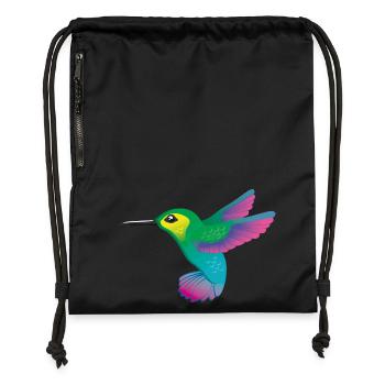 Hummingbird colorful vector graphic - Gymsac made from recycled material - black - Front