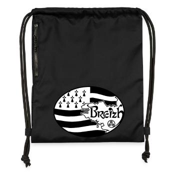 Drapeau Bretagne authentique - Sac à cordon en polyester recyclé - noir - Devant