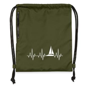 Heartbeat ECG sailing sailboat sailing ship - Gymsac made from recycled material - military green - Front