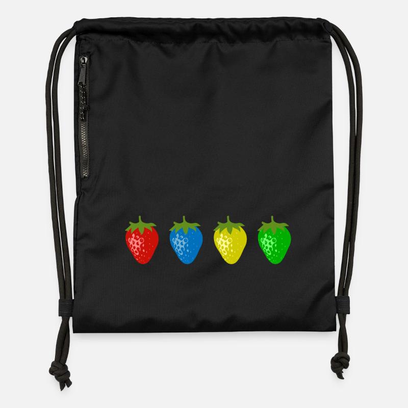 Bunte Erdbeeren - Turnbeutel aus Recycling-Material - Schwarz