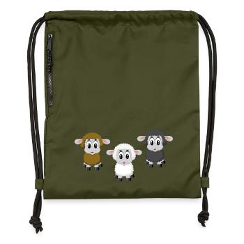 cute lambs in brown, white and black - Gymsac made from recycled material - military green - Front