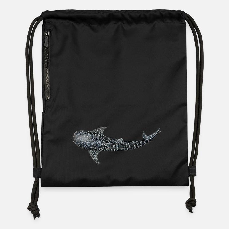 Requin baleine - Sac à cordon en polyester recyclé - noir