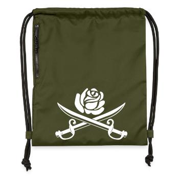 Rose blanche et épées croisées - Sac à cordon en polyester recyclé - military green - Devant