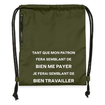 Humour anti-patronisme au travail - Sac à cordon en polyester recyclé - military green - Devant