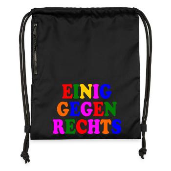 Einig gegen rechts - Turnbeutel aus Recycling-Material - Schwarz - Vorne