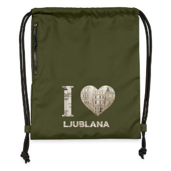 J’adore Ljubljana – Design architectural urbain - Sac à cordon en polyester recyclé - military green - Devant