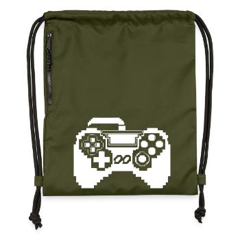 Game Controller Pixel Graphics - Gymsac made from recycled material - military green - Front