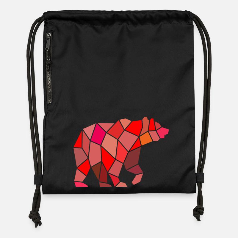 Ours géométrique dans la mosaïque - Sac à cordon en polyester recyclé - noir