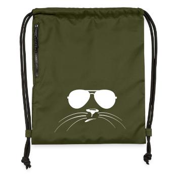 Cats face with sunglasses - Gymsac made from recycled material - military green - Front