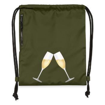 two glasses filled with sparkling wine - Gymsac made from recycled material - military green - Front