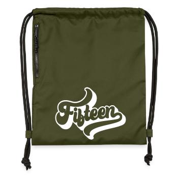 Fifteen 15th Birthday Boys Girls 15 Years Old - Gymsac made from recycled material - military green - Front